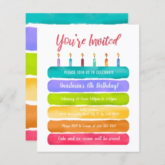 Rainbow Birthday Cake Partys (Vorne/Hinten)