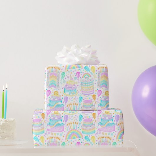 Rainbow Birthday Cake Wrapping Paper Geschenkpapier (Partygeschenke)