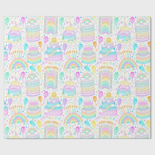 Rainbow Birthday Cake Wrapping Paper Geschenkpapier (Flach)