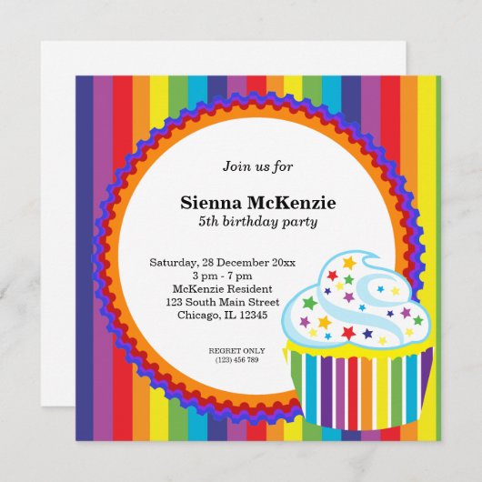 Rainbow Birthday Einladung (Vorne/Hinten)