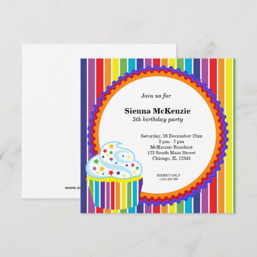 Rainbow Birthday Einladung (Vorne/Hinten)