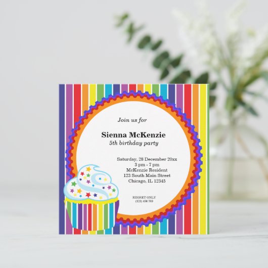 Rainbow Birthday Einladung (Stehend Vorderseite)