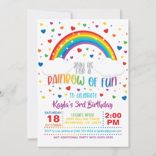Rainbow Birthday Einladung (Vorderseite)