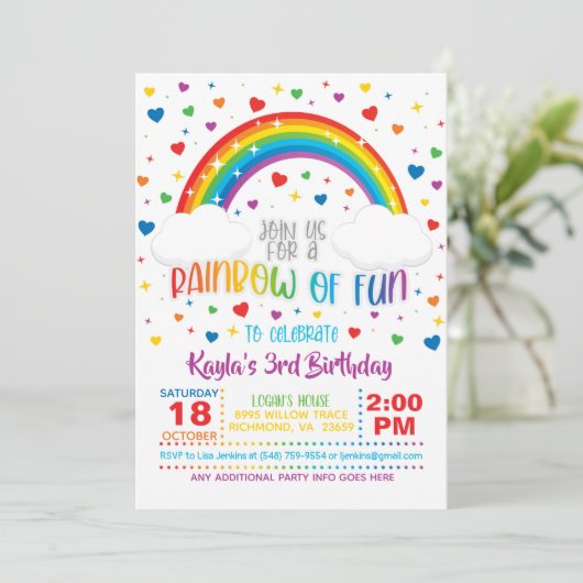 Rainbow Birthday Einladung (Stehend Vorderseite)