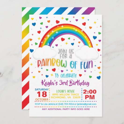 Rainbow Birthday Einladung (Vorne/Hinten)