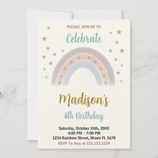 Rainbow Birthday Einladung (Vorderseite)