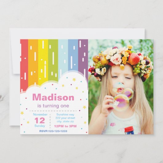 Rainbow Birthday Einladung (Vorderseite)