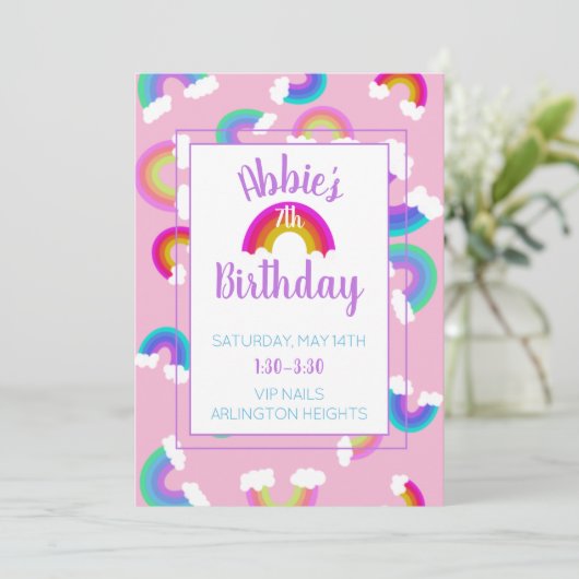 Rainbow Birthday Einladung (Stehend Vorderseite)
