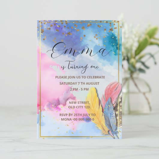 Rainbow Birthday Einladung (Stehend Vorderseite)