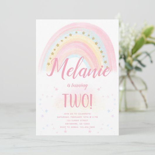 Rainbow Birthday Einladung (Stehend Vorderseite)