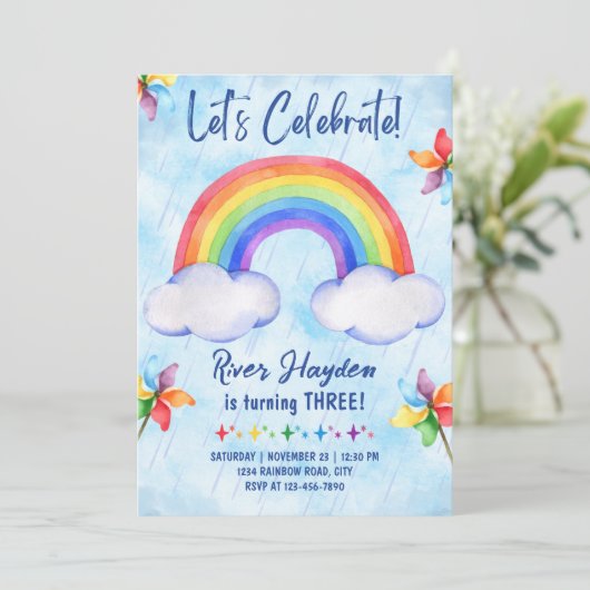 Rainbow Birthday Einladung (Stehend Vorderseite)