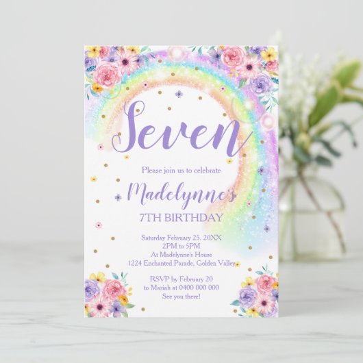 Rainbow Birthday Einladung AGE (Stehend Vorderseite)