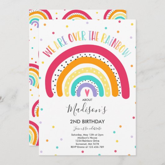 Rainbow Birthday Einladung Bright Rainbow Party (Vorne/Hinten)