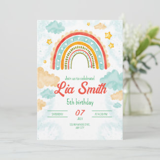 Rainbow Birthday Einladung für Girls Boho Rainbow