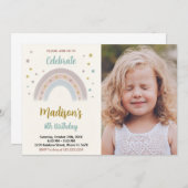 Rainbow Birthday Einladung mit Foto (Vorne/Hinten)