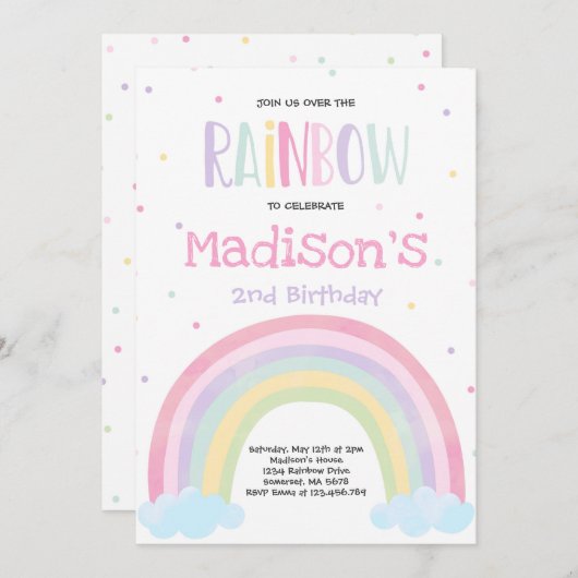 Rainbow Birthday Einladung Pastel Rainbow Party (Vorne/Hinten)