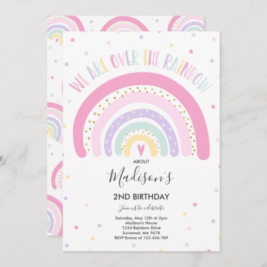 Rainbow Birthday Einladung Pastel Rainbow Party (Vorne/Hinten)