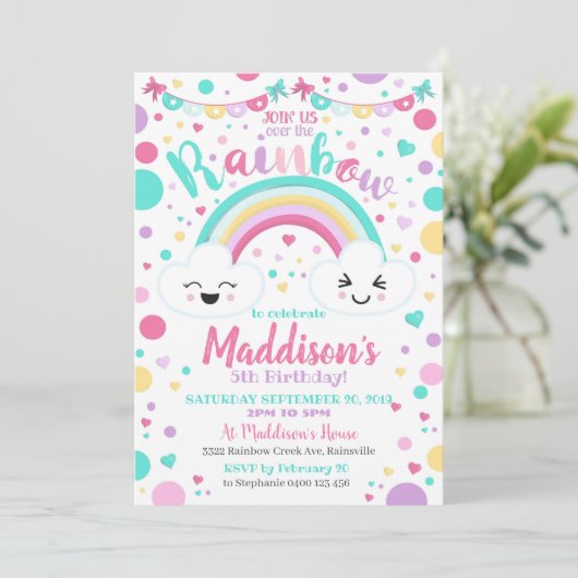 Rainbow Birthday Einladung - Rainbow Party (Stehend Vorderseite)