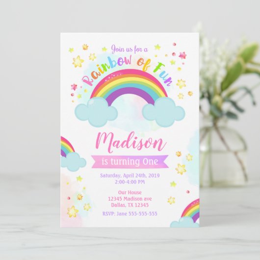Rainbow Birthday Einladung, Regenbogen des Spaß Einladung (Stehend Vorderseite)