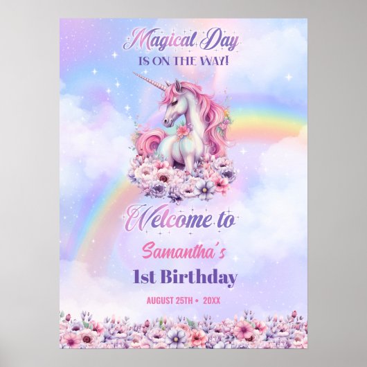Rainbow Birthday Girls Pastel magic unicorn Poster (Vorne)