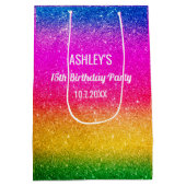 Rainbow Birthday Green Pink Yellow Glitzer Mittlere Geschenktüte (Rückseite)