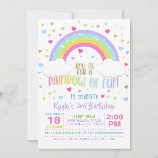 Rainbow Birthday Invasion - Girl Pastel Einladung (Vorderseite)