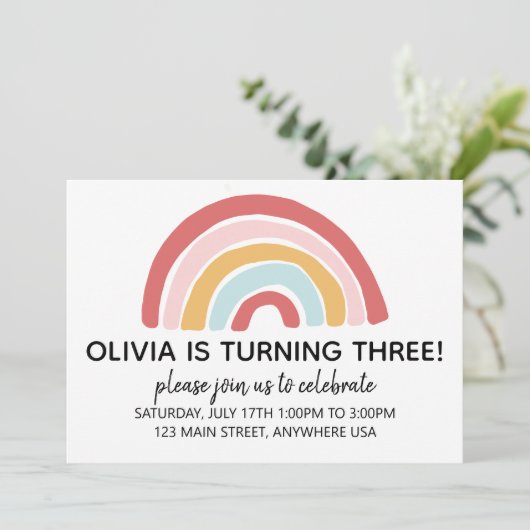 Rainbow Birthday Invite Einladung (Stehend Vorderseite)