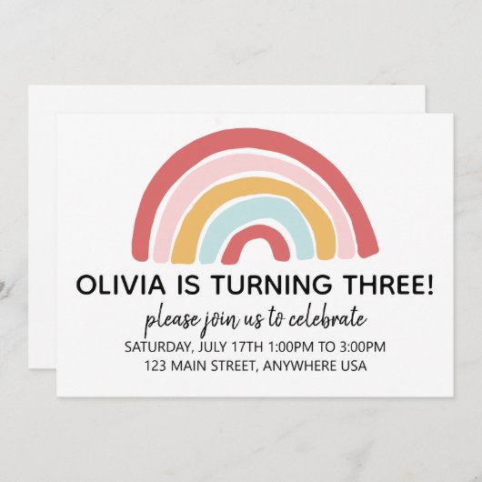 Rainbow Birthday Invite Einladung (Vorne/Hinten)