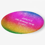 Rainbow Birthday Lila Gelbe Sparkasse Pappteller (Schrägansicht)