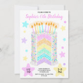 Rainbow Birthday Party Cake mit Foto für Mädchen Einladung (Vorderseite)