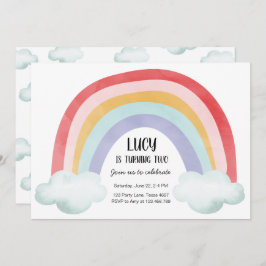 Rainbow Birthday Party Clouds Watercolor Girl Einladung