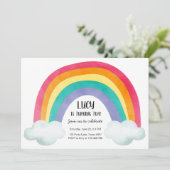 Rainbow Birthday Party Clouds Watercolor Girl Einladung (Stehend Vorderseite)