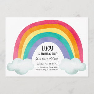 Rainbow Birthday Party Clouds Watercolor Girl Einladung