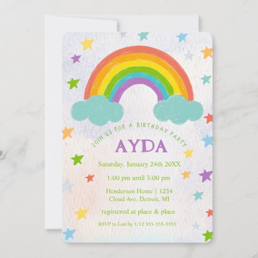 Rainbow Birthday Party Einladung (Vorderseite)