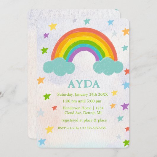 Rainbow Birthday Party Einladung (Vorne/Hinten)