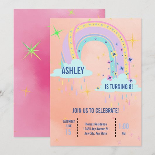 Rainbow Birthday Party Einladung (Vorne/Hinten)