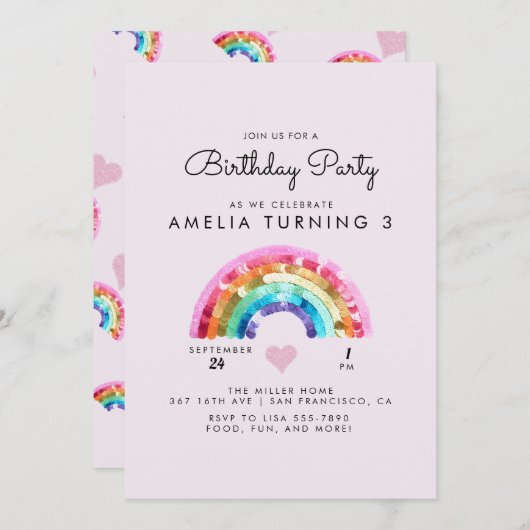 Rainbow Birthday Party Einladung (Vorne/Hinten)