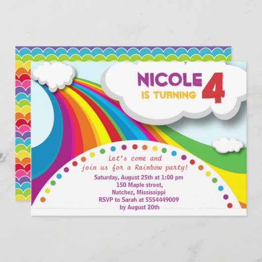 Rainbow Birthday Party Einladung (Vorne/Hinten)