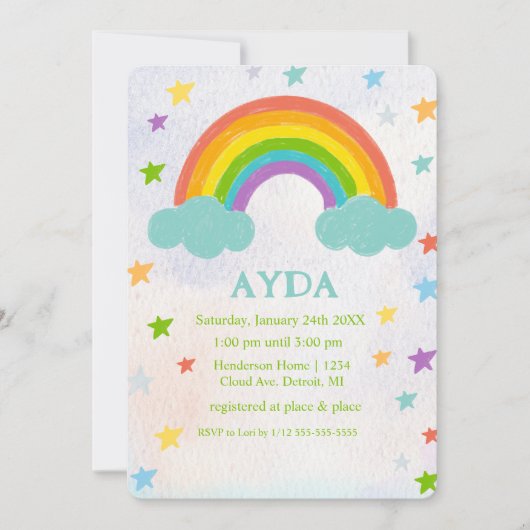 Rainbow Birthday Party Einladung (Vorderseite)