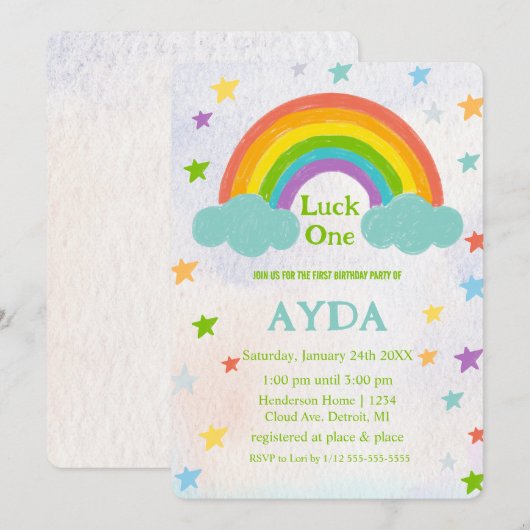 Rainbow Birthday Party Einladung (Vorne/Hinten)