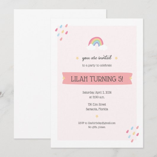Rainbow Birthday Party Einladung (Vorne/Hinten)