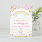 Rainbow Birthday Party Einladung Floral Girl (Stehend Vorderseite)