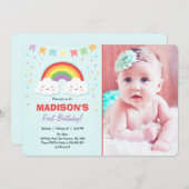 Rainbow Birthday Party Einladung Girl Confetti (Vorne/Hinten)
