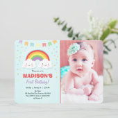 Rainbow Birthday Party Einladung Girl Confetti (Stehend Vorderseite)
