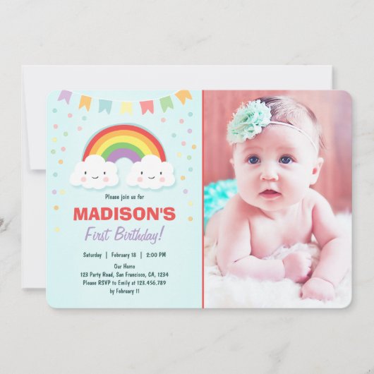 Rainbow Birthday Party Einladung Girl Confetti (Vorderseite)