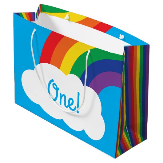 Rainbow Birthday Party Große Geschenktüte (Rückseite Schrägansicht)