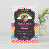 Rainbow Birthday Party Invest Card Foto Einladung (Stehend Vorderseite)