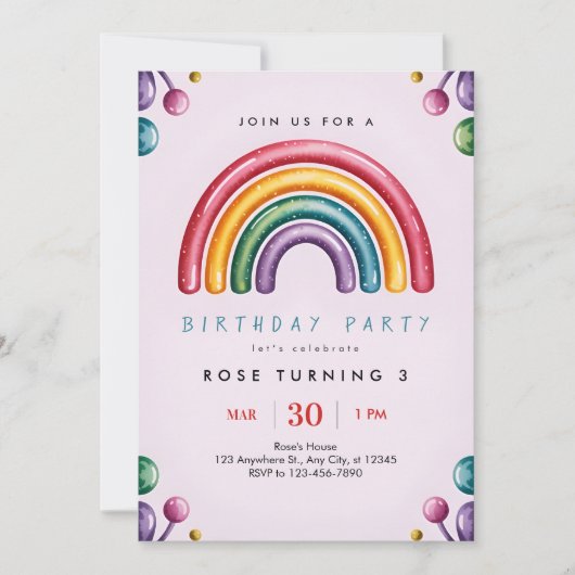 Rainbow Birthday Party Invitation – Colorful Kids  Einladung (Vorderseite)