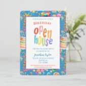 Rainbow Birthday Party Open House Einladung (Stehend Vorderseite)