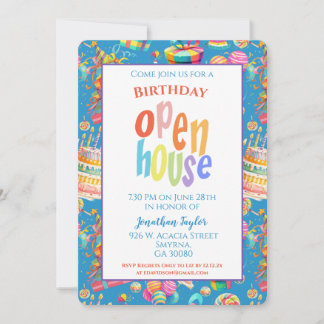 Rainbow Birthday Party Open House Einladung